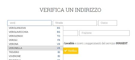 Schermata Verifica indirizzo